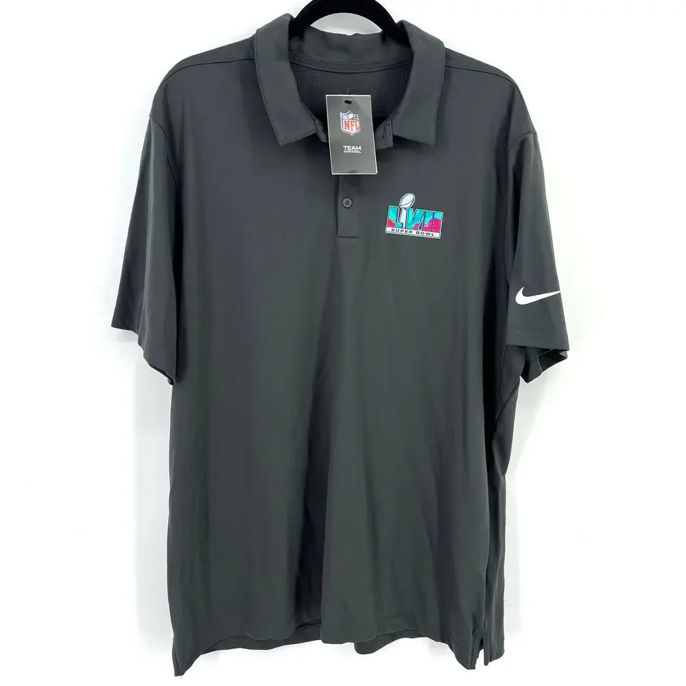 Nike NFL Super Bowl LVII 2022 Polo Shirt Mens Sz M KC Chiefs Eagles Gray Dri Fit